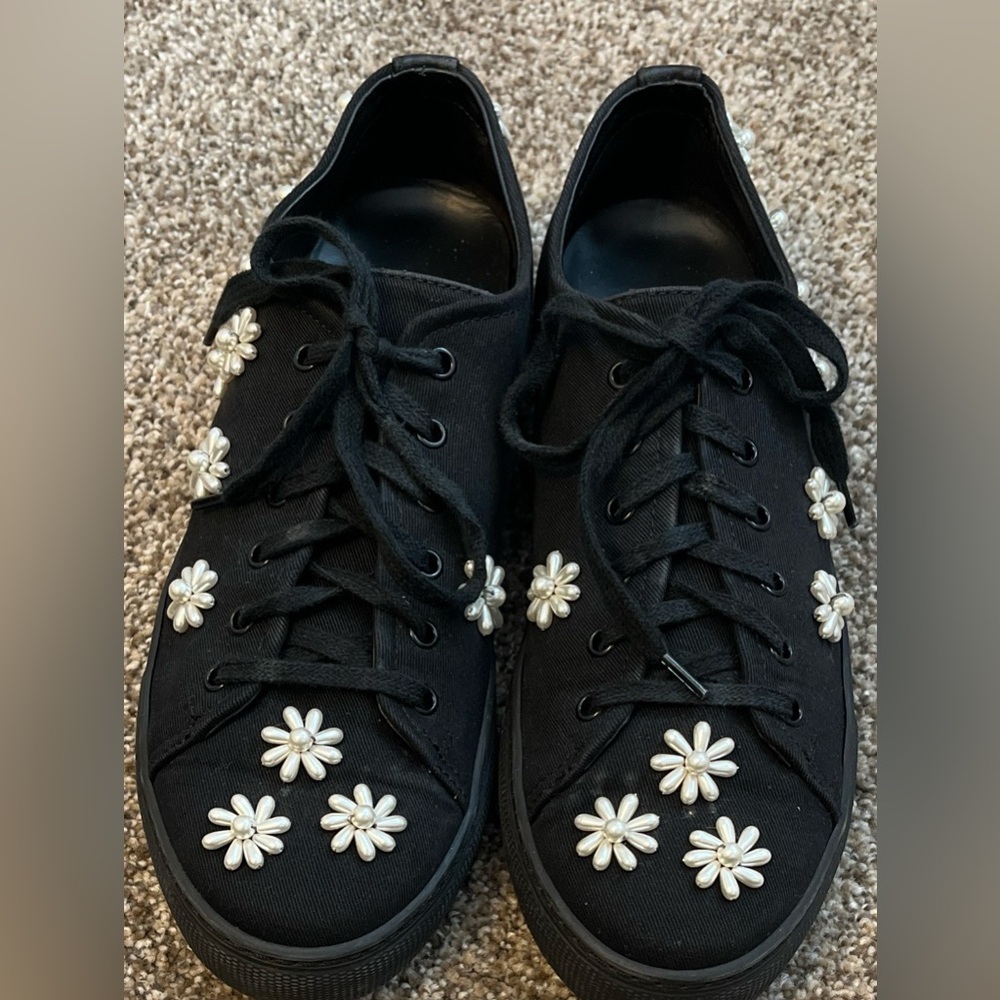 Simone Rochas Iconic Pearl Embellished Canvas Sneakers Size 41